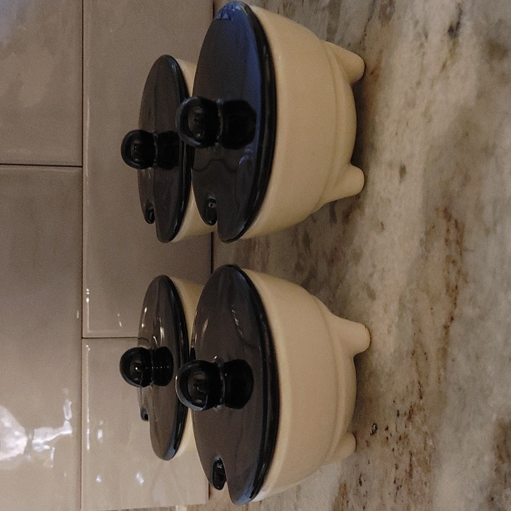 4 Vintage Condiment Bowls with Lids 3 Footed Black & Cream